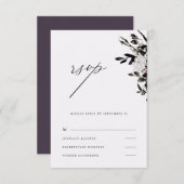 Beau Floral foncé violet mariage Rsvp (Devant / Derrière)