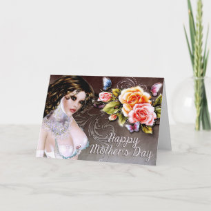 Beau Imaginaire Femme & Rose Carte de fête des mèr
