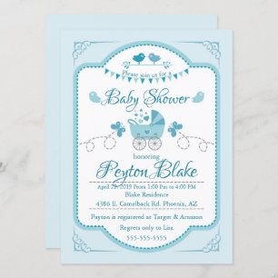Beau Invitation de Baby shower Blue Buggy