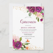 Beau Invitation floral de Quinceanera rose Bourgog (Devant)