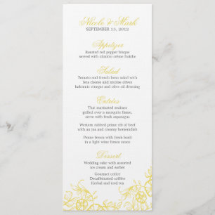 Beau Jaune & Gris Floral Menu de mariage personnal