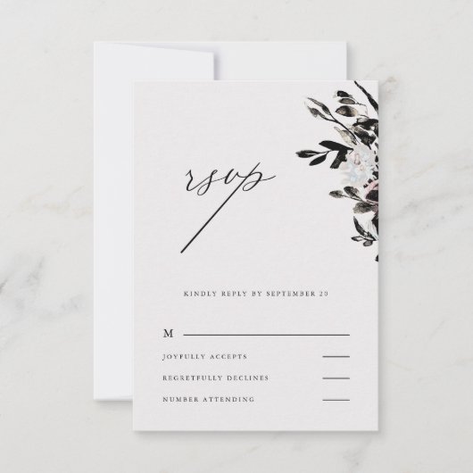 Beau mariage floral Rsvp en noir (Devant)