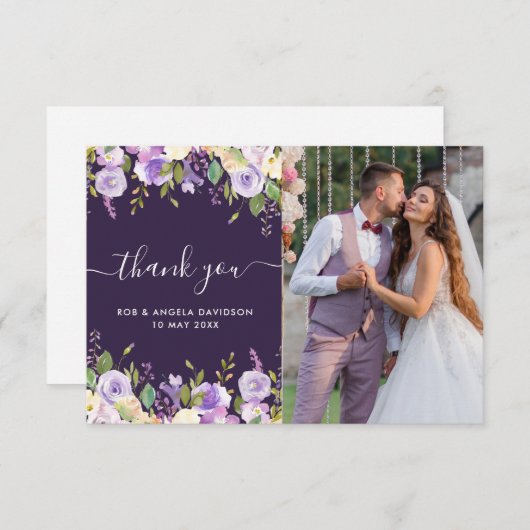 beau mariage photo à fleurs violettes merci (Devant / Derrière)