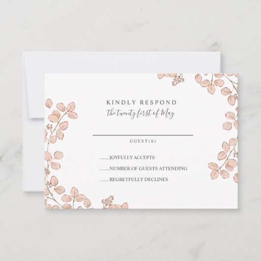 Beau Mariage Whimsical feuille minuscule rose RSVP (Devant)