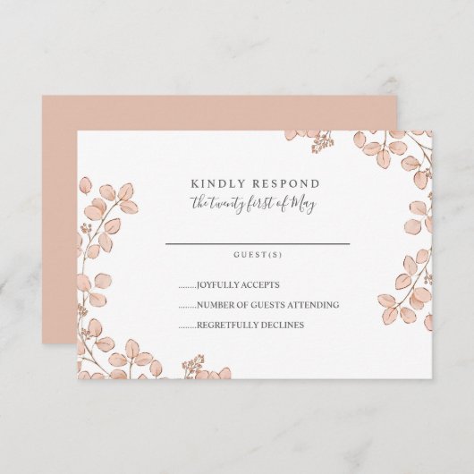 Beau Mariage Whimsical feuille minuscule rose RSVP (Devant / Derrière)