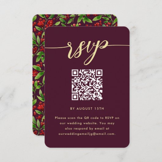 Beau Marsala Botanical Mariage QR Code RSVP (Devant / Derrière)
