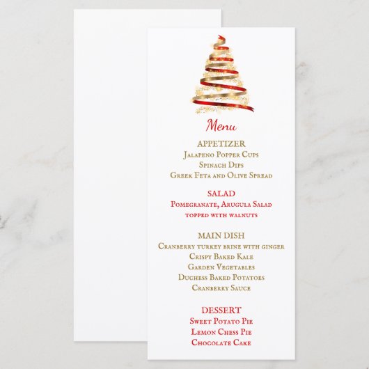 Beau menu de Noël rouge et or (Devant / Derrière)