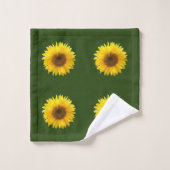 Beau motif de tournesol sur fond vert forêt (Gant de toilette)
