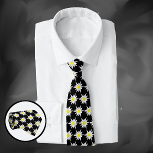 Beau Motif Fleur Edelweiss Cravate noir