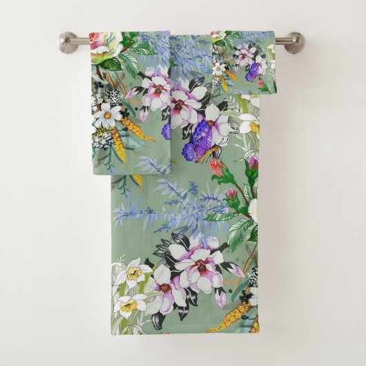 Beau motif floral Rose Fleur sauvage vert (En situation)