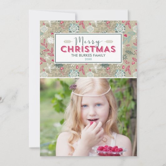 Beau Motif Noël Cartes photos de vacances (Devant)