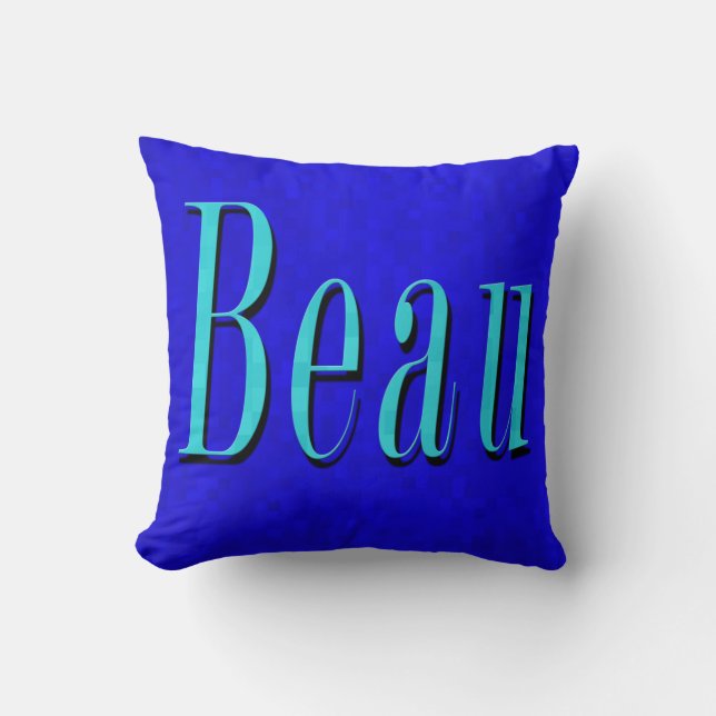 Beau Name Logo op Blue Mosaic Kussen (Voorkant)