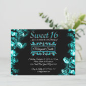 Beau noir Turquoise Diamants doux 16 Invitation (Debout devant)