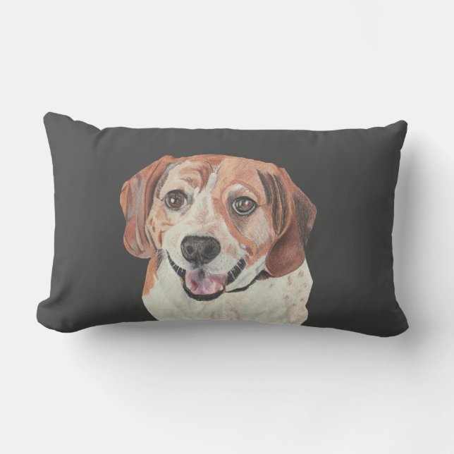 Beau Oreiller Beagle Lumbar Jeu de main tiré (Recto)