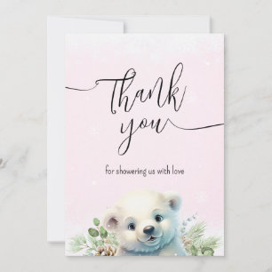 Beau Ours Polaire Rose Carte de remerciements neig