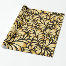 Beau papier cadeau damassé or et noir en rouleau