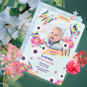 Beau papillon Anniversaire Invitation avec photo