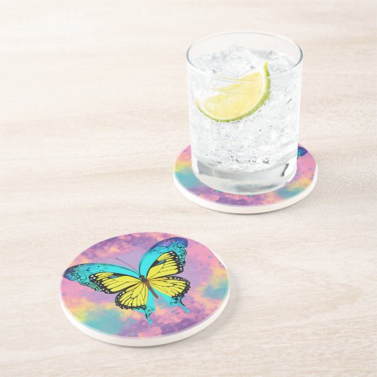 Beau papillon design Dessous de verre de grès (Côté)