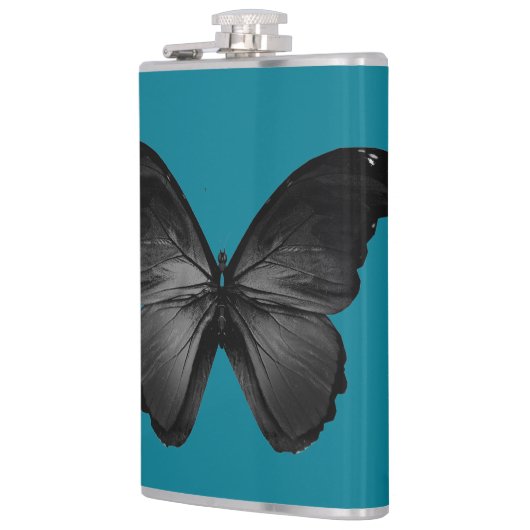 Beau Papillon noir sur flacon bleu foncé (Gauche)