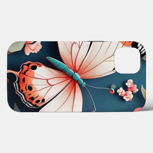 Beau papillon rose conçu iPhone 13 Coque (Verso (horizontal))