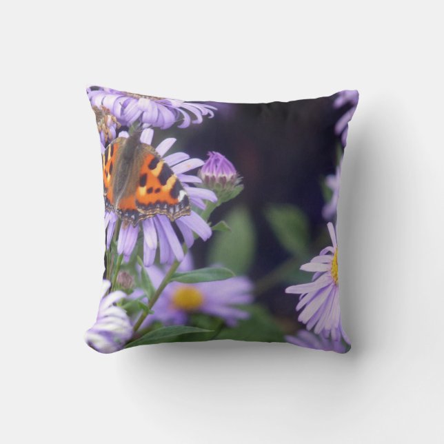 Beau Papillon Sur Fleurs Coussin (Recto)