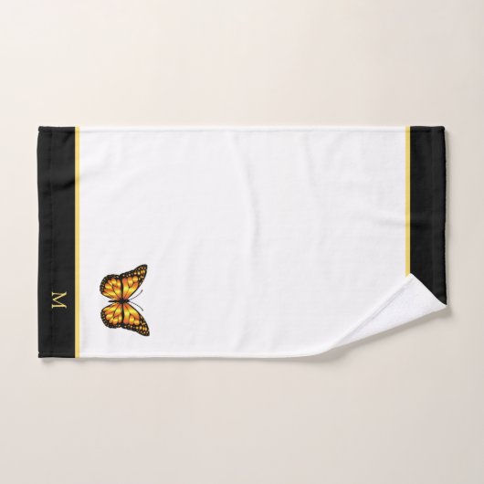 Beau papillon sur noir & blanc Monogrammed (Serviette à main)