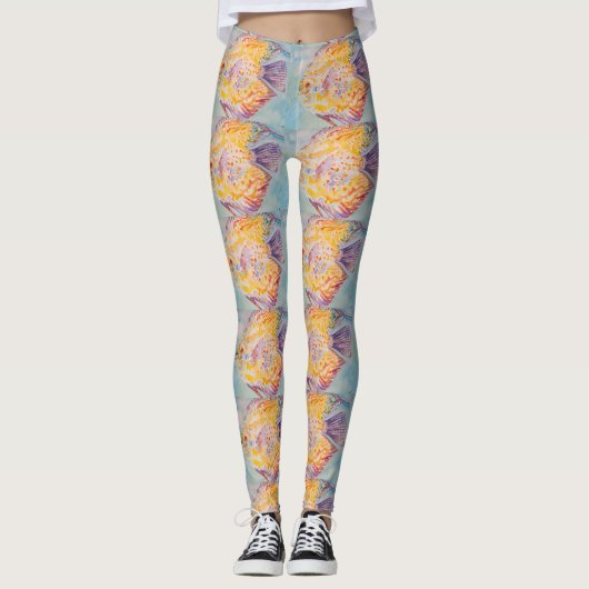 Beau Poisson de mer Aquarelle Peinture Leggings (Devant)