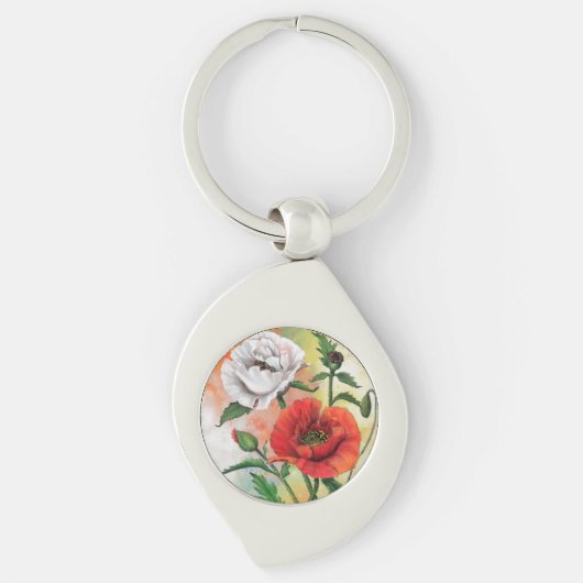 Beau porte-clés coquelicot rouge blanc (Devant)