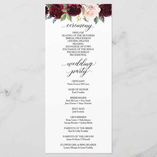 Beau programme de mariage en Bourgogne (Dos)