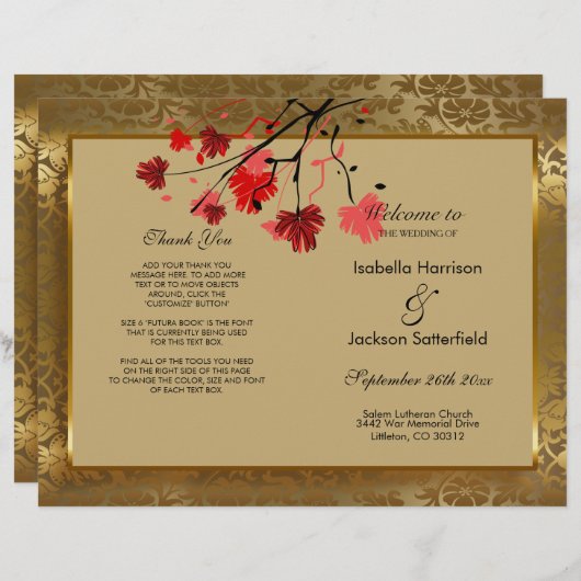 Beau programme Vintage Gold Mariage damassé (Devant / Derrière)