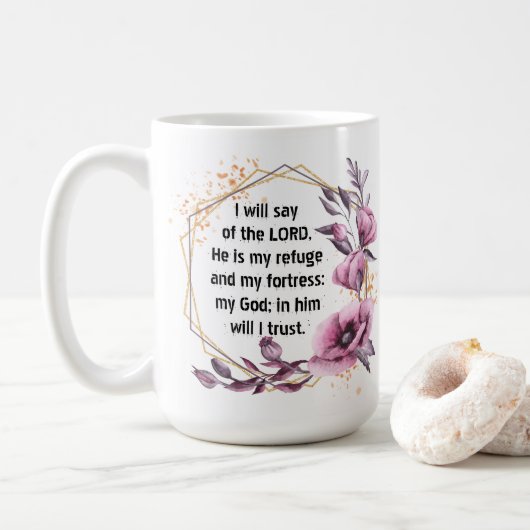 Beau Psaume 91 Mug de café floral (Avec donut)