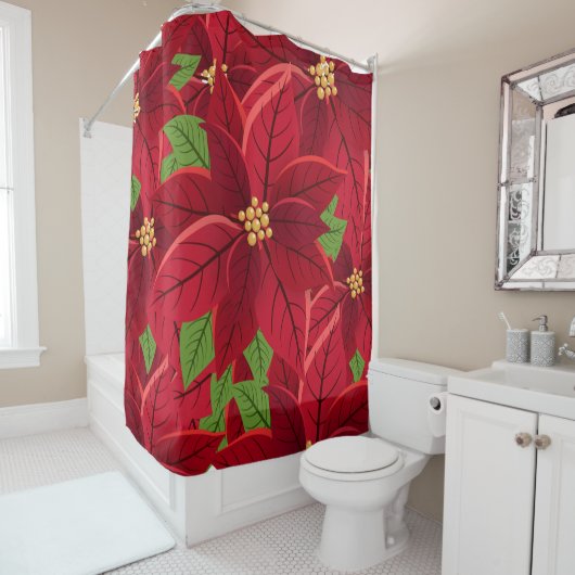 Beau. Rideau de douche de Noël Poinsettia (En situation)