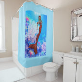 Beau rideau de douche de sirène rouge (En situation)