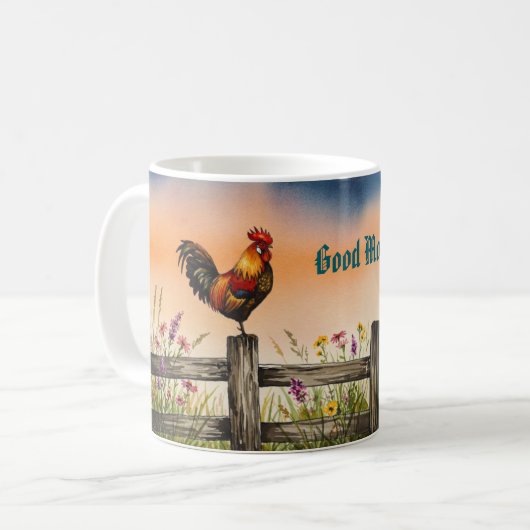 Beau Rooster sur la clôture et Mug Fleur sauvage (Devant gauche)