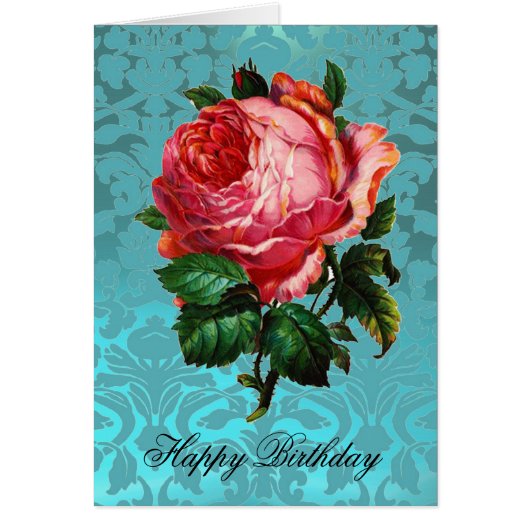 BEAU ROSE ROSE ROSE AQUA BLEU DAMASK Anniversaire (Devant)
