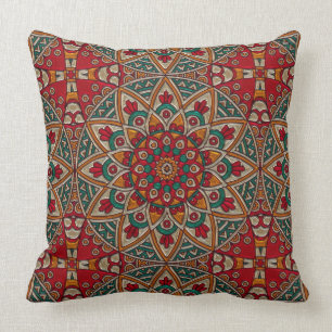 Beau rouge de conception de mandala, Teal, coussin