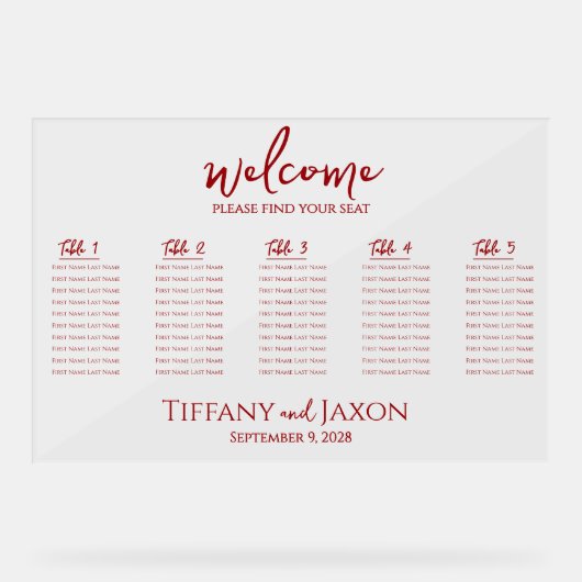 Beau Rouge Petit Mariage Acrylique Carte de siège (Recto)