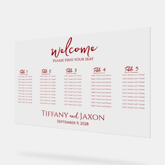 Beau Rouge Petit Mariage Acrylique Carte de siège (Angle)