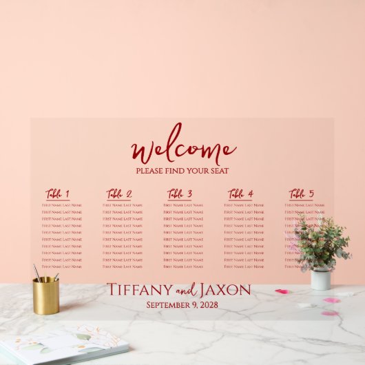 Beau Rouge Petit Mariage Acrylique Carte de siège (Mariage)