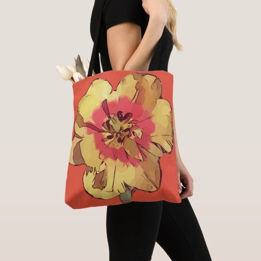 Beau Sac fourre-tout jaune rouge asiatique Lily (De près)