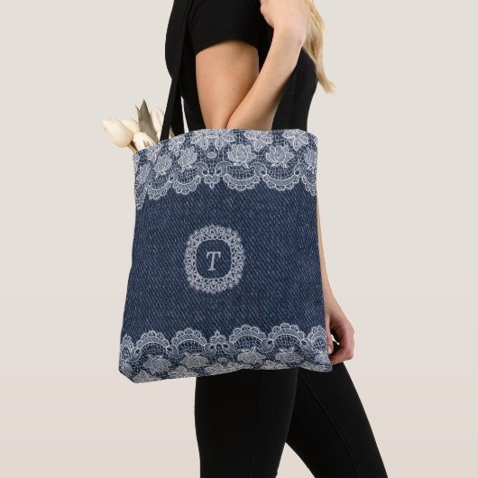 Beau Sac fourre-tout Motif Lace Blue Denim (De près)
