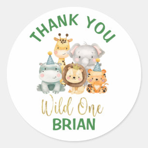 Beau Safari Animaux Wild Un Sticker d'Anniversaire