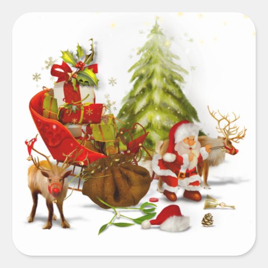 Beau Sticker Carré de la scène de Noël (Devant)