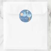 Beau Sticker de Baby shower de cigogne bleue (Sac)