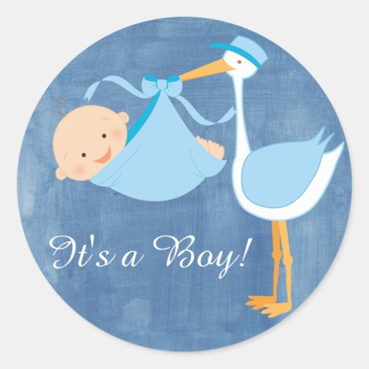 Beau Sticker de Baby shower de cigogne bleue (Devant)