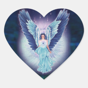 Beau Stickers Coeur Turquoise Bleu Angel