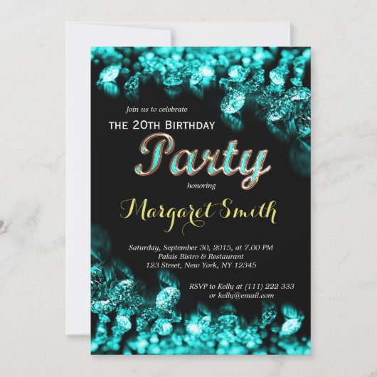 Beau Turquoise Diamond Invitation d'anniversaire (Devant)