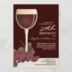 Beau vin et cinquantième invitation d'anniversaire