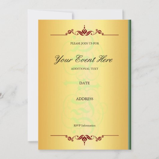 Beau violet et vert en or Invitation (Dos)