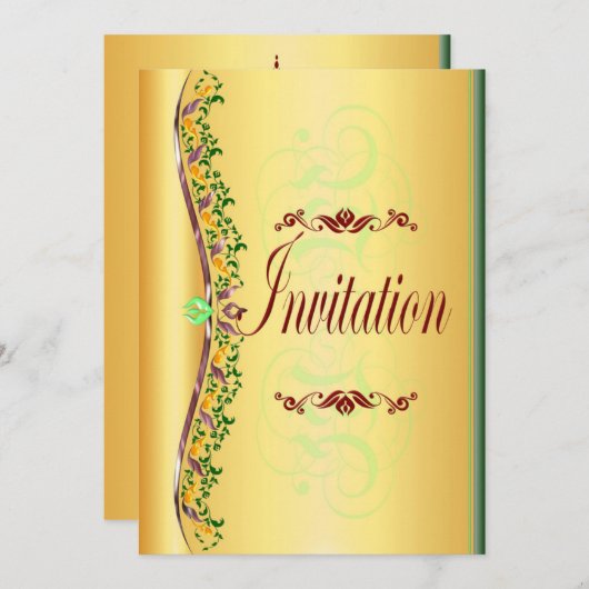 Beau violet et vert en or Invitation (Devant / Derrière)